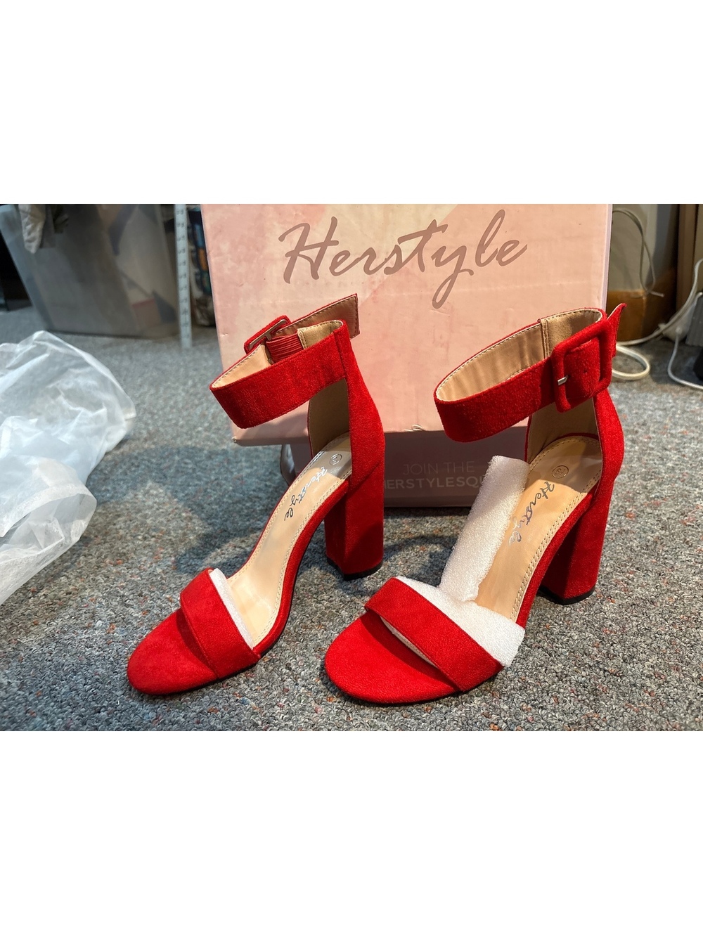 Herstyle Rumors Women's Red High Heel Ankle Strap Sandals Size 6.5